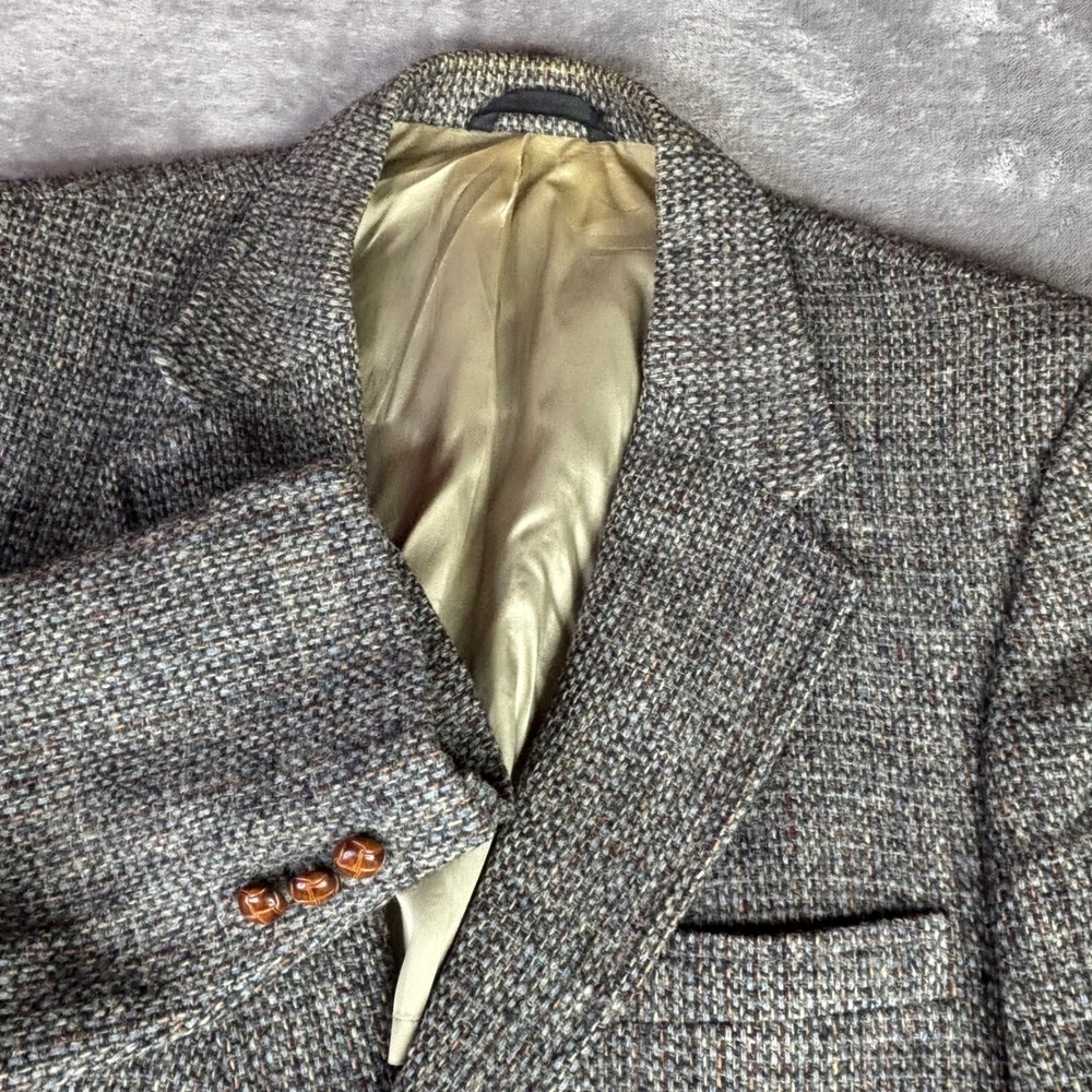 Harris Tweed Allyn St George Blazer Men 40R Grey Brown Wool Handwoven Sport Coat